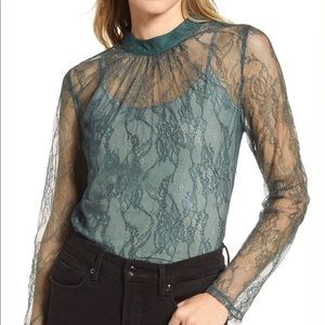 CHELSEA28 Green Lace Sheer Blouse